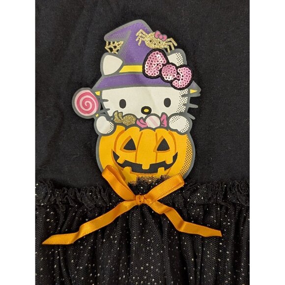 Hello Kitty Halloween Dress 3T By Sanrio Black Long Sleeve Pumpkin Glitter Tulle - Picture 2 of 5